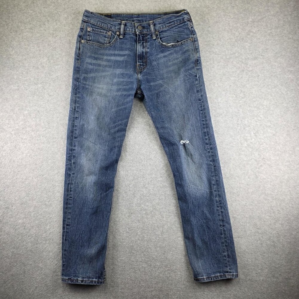 Levis 502 Jeans Mens 31x32 Blue Tapered Denim Stretch Distressed Medium Wash